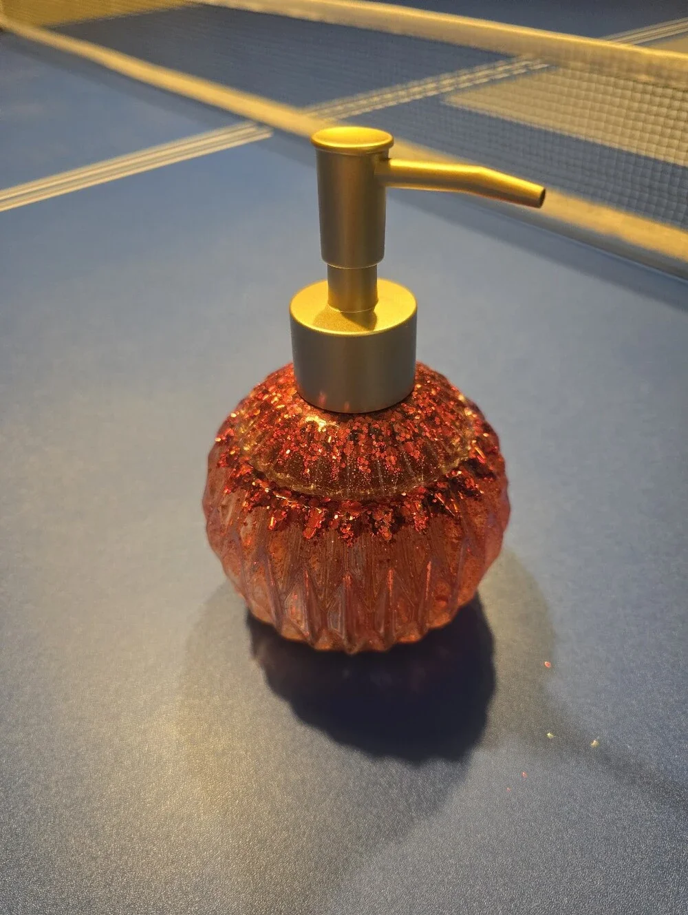 Gold Top Orange Glass Soap Dispenser - Elegant Home Bath Accessory